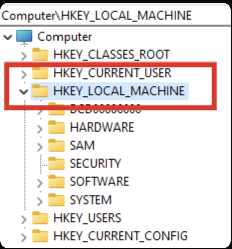 注册表编辑器中 HKEY_LOCAL_MACHINE 节点